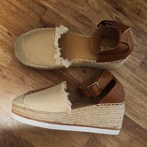 Nautica Wedge Espadrille Sandals in Tan and Cream